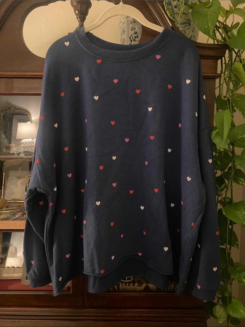 Mighty Fine Navy Blue Heart-Print Sweatshirt